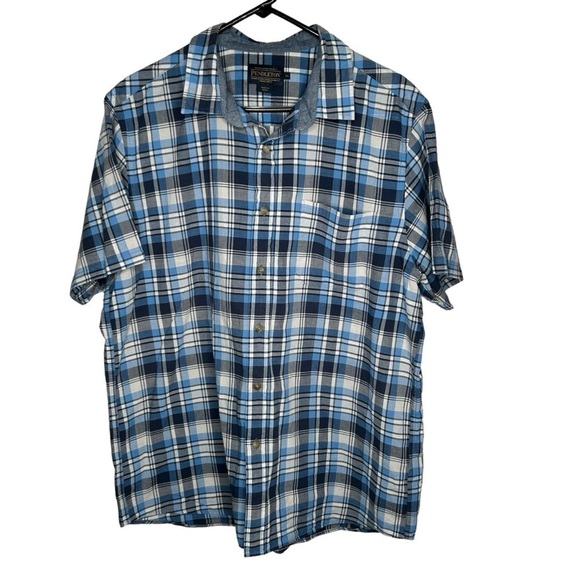Pendleton 100% Cotton Plaid Blue Plaid Button Front Shirt Men's XL - Picture 1 of 5